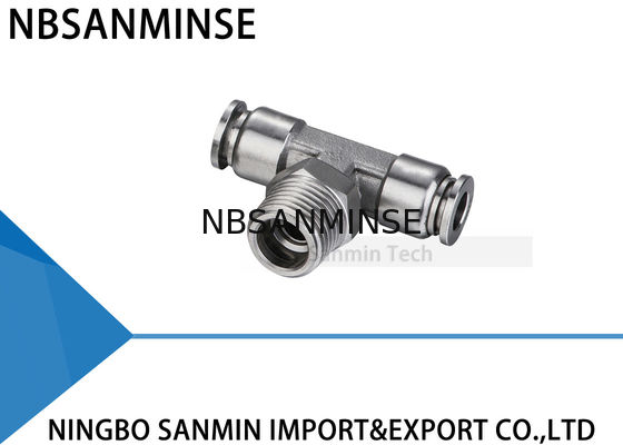 NBSANMINSE SSPT M5 M6 1/8 1/4 3/8 1/2 SS316L वायवीय खाद्य ग्रेड पुरुष शाखा टी फिटिंग में स्टेनलेस स्टील पुश